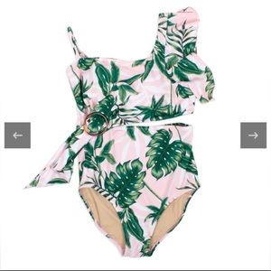 Shade Critters Women’s Pink Palm Drape Shoulder Swimsuit